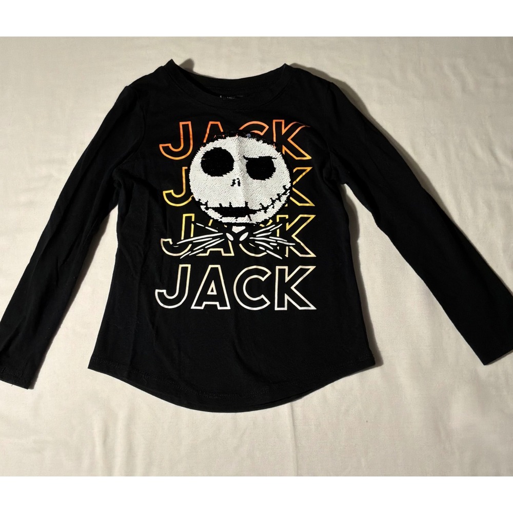 Disney Nightmare Before Christmas Jack Skellington Sequin Shirt Kids S 6 Black